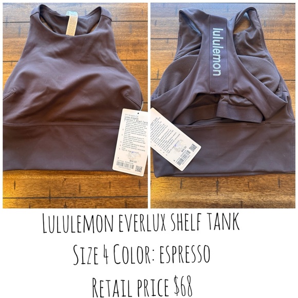 lululemon athletica Tops - Lululemon Everlux Shelf Tank Espresso Brown Size 4 | Built-In Bra NWT